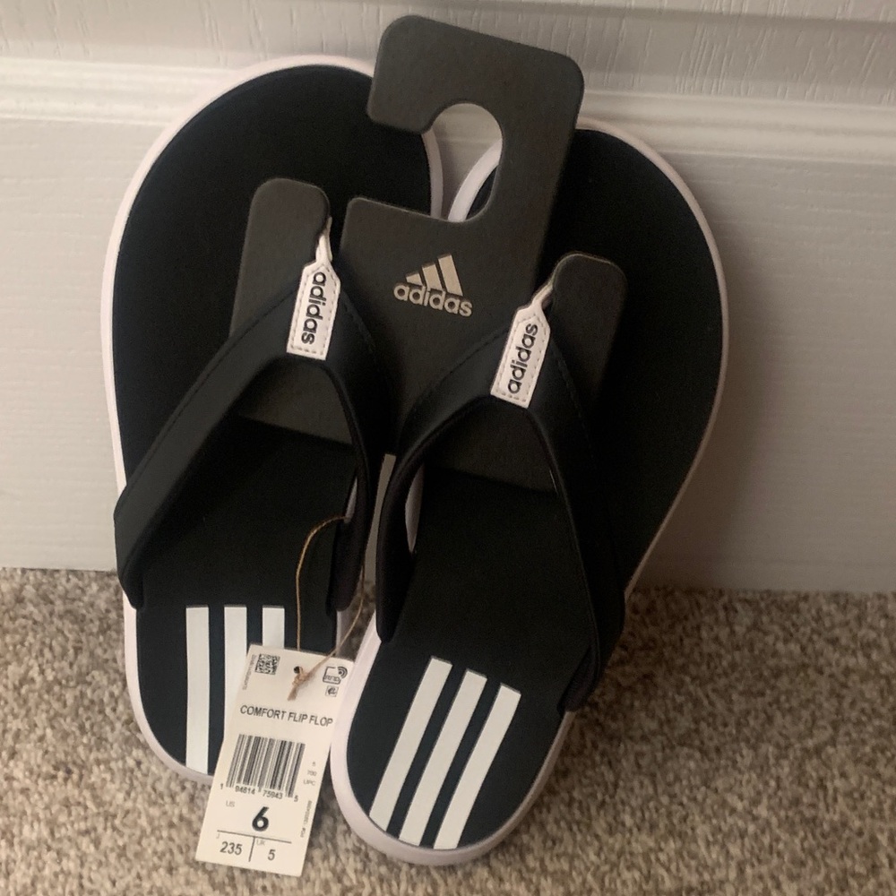 Adidas Black and White Comfort Flip Flops